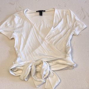 White crop wrap tee